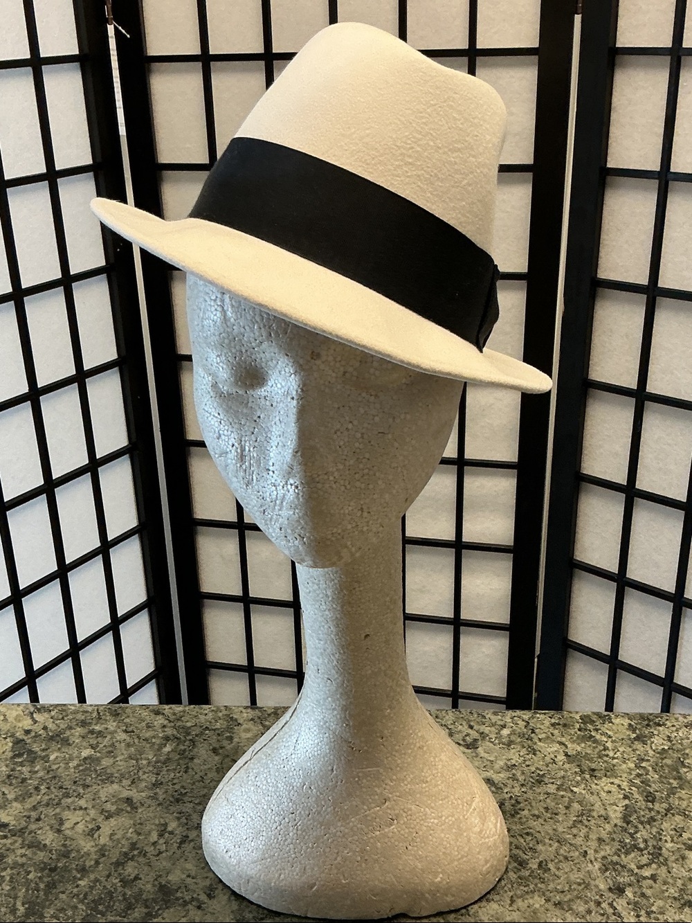 Classic Cream Fedora Hat with Black Band - Men